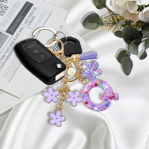 Resin Alphabet Initial Letter Keychain Tassel Flower Pendant Key Ring for Purse Handbag Car Keys in Kuwait