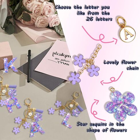 Resin Alphabet Initial Letter Keychain Tassel Flower Pendant Key Ring for Purse Handbag Car Keys in Kuwait