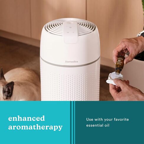 Homedics 5-in-1 PetPlus UV-C Air Purifier - 360-Degree HEPA Filter for 266 Sq Ft, Air Purifiers for Pets, Bedroom, and Home with Essential Oil Pads and Built-In Timer, 3 Speed Settings, White in Kuwait