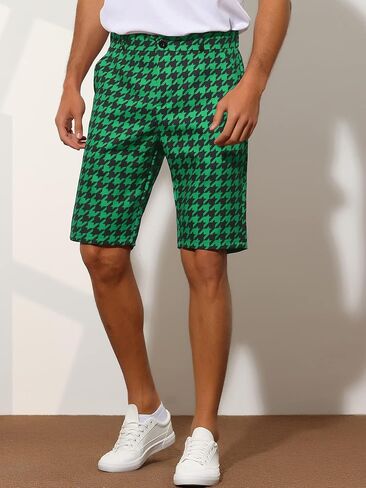 Lars Amadeus Houndstooth Shorts for Men's Flat Front Plaid Print Chino Shorts in Kuwait