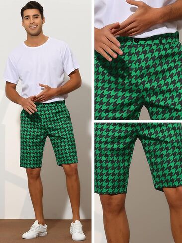 Lars Amadeus Houndstooth Shorts for Men's Flat Front Plaid Print Chino Shorts in Kuwait