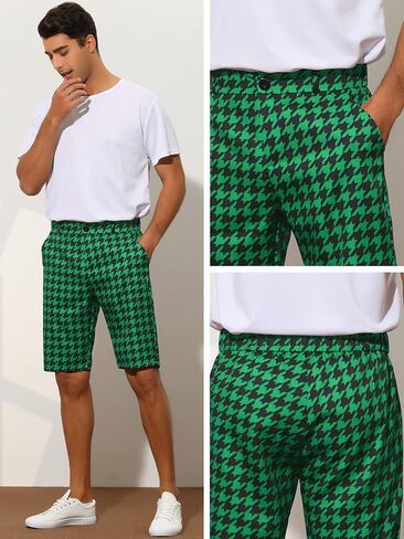 Lars Amadeus Houndstooth Shorts for Men's Flat Front Plaid Print Chino Shorts in Kuwait