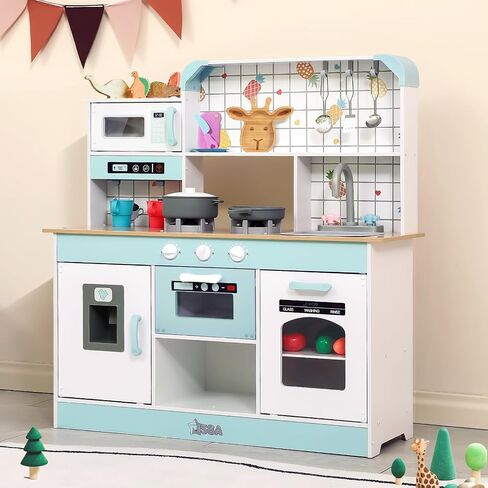 ISBA Play Kitchen Wooden Toy Kitchen Playset Todder Kids Kitchen Chef Pretend Play Set for Toddlers with Cookware Accessories Boys Girls' Gift for Ages 3+ in Saudi Arabia