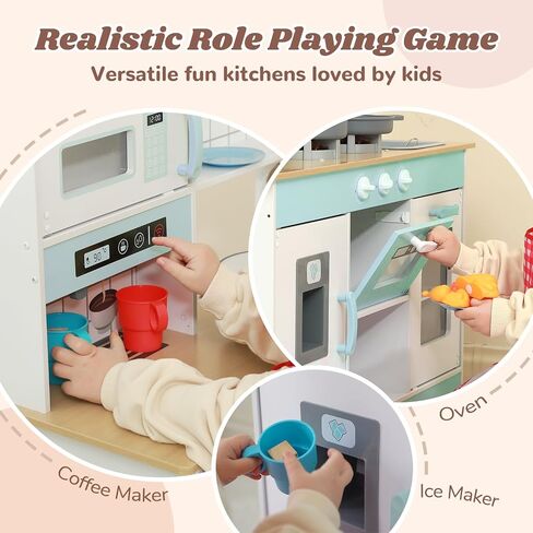 ISBA Play Kitchen Wooden Toy Kitchen Playset Todder Kids Kitchen Chef Pretend Play Set for Toddlers with Cookware Accessories Boys Girls' Gift for Ages 3+ in Saudi Arabia
