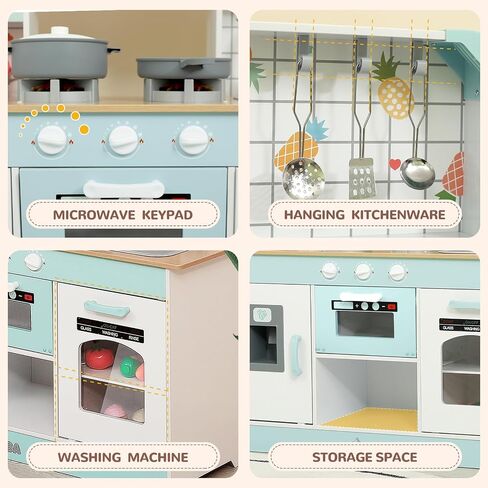 ISBA Play Kitchen Wooden Toy Kitchen Playset Todder Kids Kitchen Chef Pretend Play Set for Toddlers with Cookware Accessories Boys Girls' Gift for Ages 3+ in Saudi Arabia