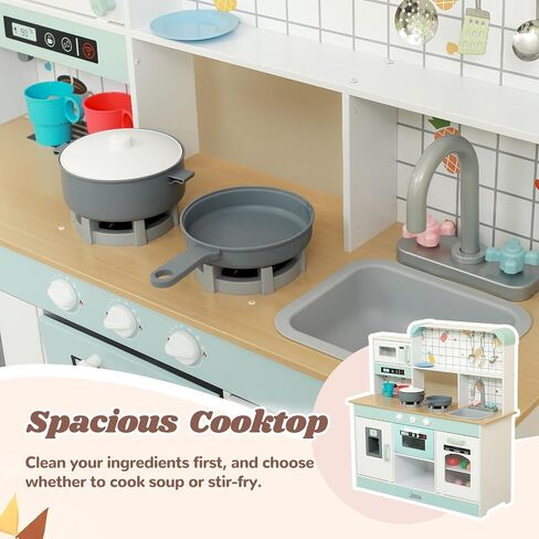 ISBA Play Kitchen Wooden Toy Kitchen Playset Todder Kids Kitchen Chef Pretend Play Set for Toddlers with Cookware Accessories Boys Girls' Gift for Ages 3+ in Saudi Arabia