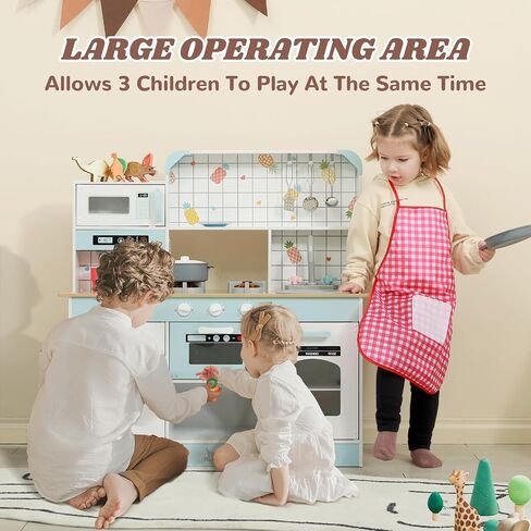 ISBA Play Kitchen Wooden Toy Kitchen Playset Todder Kids Kitchen Chef Pretend Play Set for Toddlers with Cookware Accessories Boys Girls' Gift for Ages 3+ in Saudi Arabia