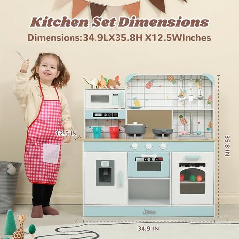 ISBA Play Kitchen Wooden Toy Kitchen Playset Todder Kids Kitchen Chef Pretend Play Set for Toddlers with Cookware Accessories Boys Girls' Gift for Ages 3+ in Saudi Arabia