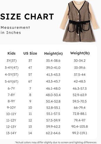 PATPAT Girl's Elegant Vintage Button Pockets Tweed Dress V Neck Plaid Tweed Overalls Pinafore Dress with Belt 2-6Y in Saudi Arabia