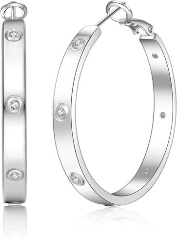 Sterling Silver Hoop Earrings,Hypoallergenic Silver Hoop Earrings for Women Lightweight Silver Hoops Earrings for Women(40/50/60mm) in Saudi Arabia