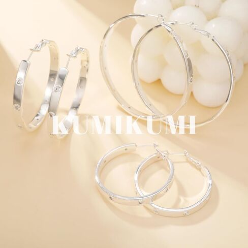 Sterling Silver Hoop Earrings,Hypoallergenic Silver Hoop Earrings for Women Lightweight Silver Hoops Earrings for Women(40/50/60mm) in Saudi Arabia