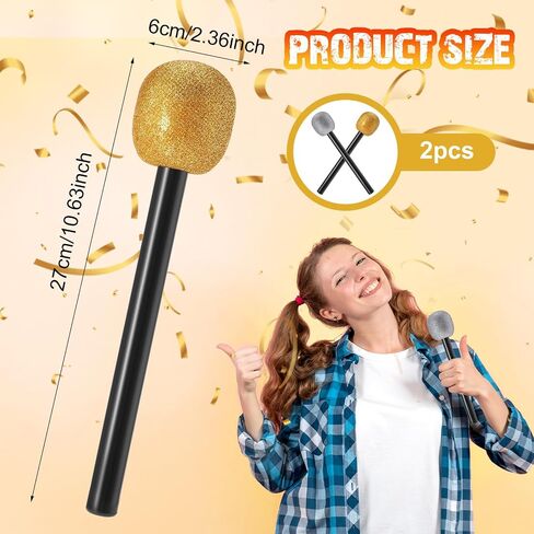 2 Pcs Fake Microphone Glitter Microphone Prop Plastic Pretend Microphone Stage Glittered Toy Microphone for Kids Rock Star Fake Mic for Disco Stage or Costume Prop Birthday Party Favors in Saudi Arabia