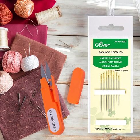 Sashico Needles, Assorted Sizes for Sashiko Stitching, Bundled with Embroidery Scissors, Long Needles for Crafts, Embroidery Needles, Ideal for Fabrics [Pack of 1] in Saudi Arabia