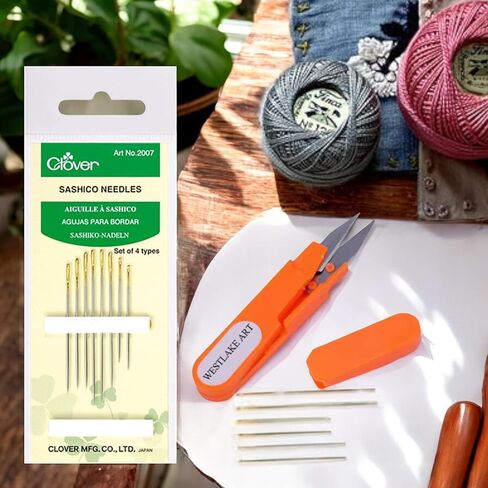 Sashico Needles, Assorted Sizes for Sashiko Stitching, Bundled with Embroidery Scissors, Long Needles for Crafts, Embroidery Needles, Ideal for Fabrics [Pack of 1] in Saudi Arabia
