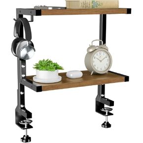 PUTORSEN Desk Shelf Clamp-On Above or Under - 15 inch Clamp Desktop Shelf, Over or Under Table Clamp Shelf, Desk Organizer Shelf for Office Accessories, Gaming Devices