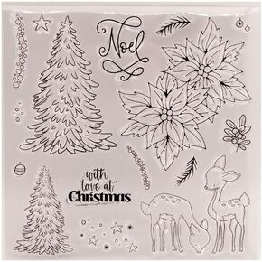 NZJ Merry Christmas with Love at Christmas Clear Stamp Background Transparent Silicone Stamp Spill and Splatter Rubber Stamp for Scrapbook Journal Card Making 4.3 x 6.3 Inch