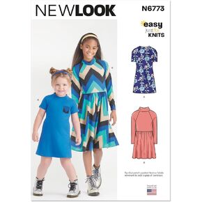 New Look Easy Children's and Girls' Knit Dresses Sewing Pattern Packet, Design Code N6773, Sizes 3-4-5-6-7-8-10-12-14, Multicolor