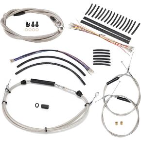 Tigersgate Chrome 16" Softail Dyna Handlebar Extended Cables Kit for 2007-2010 Softail Models, 2007-2011 Non-ABS Street Bob/Super Glide/Wide Glide