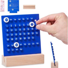 Whole Housewares Blue Perpetual Calendar - Modern & Retro Style Desk Calendar - Timeless Plastic Vintage Decorative Daily Schedule Planner - Birthday Calendar for Home & Office - 5.3x6.5x1.7 Inches