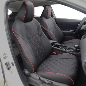 HKZ Custom Fit Full Set Car Seat Covers for Select Toyota CHR 2017 2018 2019 2020 2021 2022 2023 2024 (Black with Red Trim, Original line Style)