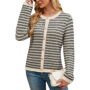 Blooming Jelly Women's Striped Cardigan Sweaters Dressy Casual Chunky Knit Coats 2024 Trendy Fall Outfits