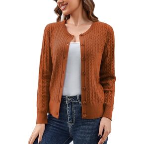 Satuun Women's Crew Neck Button Down Long Sleeve Cardigan Solid Knit Sweater