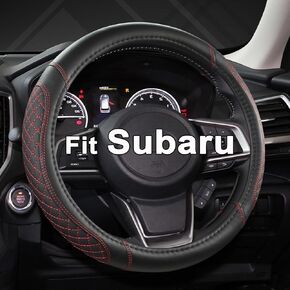 West Llama Customized Auto Car Steering Wheel Cover for Subaru Forester,Outback,Crosstrek,Impreza,Legacy,14.5-15 inch (Diamond Quilted-Black+Red-Standard Size)