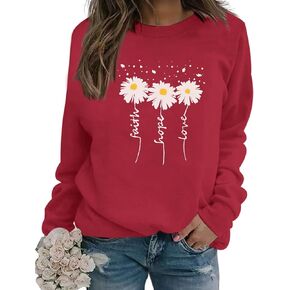 Christian Daisy Graphic Sweatshirts for Women Faith Love Hope Religious Long Sleeve floral Shirts Loose Pullover Top