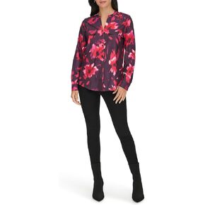 Calvin Klein Women's Button Front Printed Long Sleeve Blouse