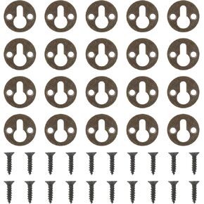 20 Pcs Round Keyhole Hangers 25mm Metal Picture Frame Hanging Plate Keyhole Hanging Films Shelf Brackets for Mirror Hanging with Screws, Antique Bronze