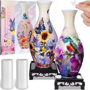 2 Set 3D Puzzle Vase 3D Puzzle Flower Vase Crafted from 160 Curved Plastic Puzzle Pieces DIY Housewarming Gift for Flower Arrangements and Home Decoration
