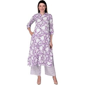 ladyline Womens Cotton Kurta Palazzo Pants Set Printed Tunic Kurti Dress | 2-Pcs Co-Ord Set