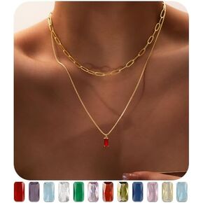 Dainty Gold Birthstone Necklaces for Women Non Tarnish, 14K Trendy Blue Green Cubic Zirconia Emerald Pendant Charm Necklaces Birthday Gifts for Women Waterproof Jewelry