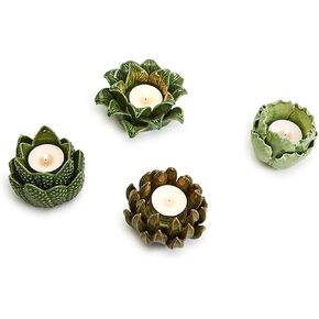 Two's Company Small Succulents Tealight Candleholder, Set of 4, Ceramic, Home Decor Accessories, 52513C