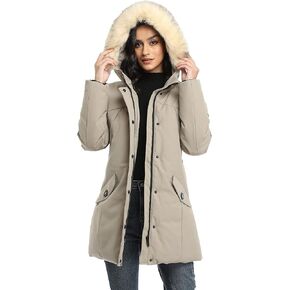 PUREMSX Winter Parkas for Women, Water Resistant Thick Warm Vegan Down Padded Jacket Coat XS-XXL