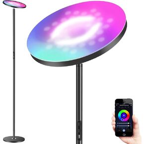 Upgraded 30W Smart Floor Lamp Compatible with Alexa, 2 in 1 Color Changing RGB and White Light LED Lamp, Double Side Lighting Dimmable Modern Tall Stand Lamp for Living Room Bedroom Office