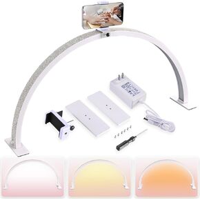 Half-Moon Nail Desk Lamp, Upgrade 30 Inches Lash Light for Eyelash Extensions, 3400 Lumen Led Light for Nails,Tattoo Artists, Adjustable Brightness Warm, Soft, Cool