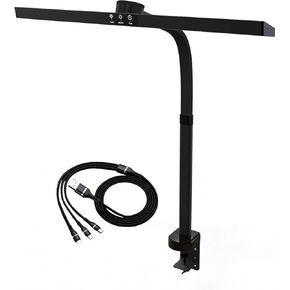 Neatfi LED Desk Lamp with 6-Level Brightness, Adjustable 2700~6500K Color Temperature, 14" Wide, Timer & Charging Port - Touch & Knob Control, 800 Lumens, Dimmable LED Table Light, 24W, CRI 85 (Black)