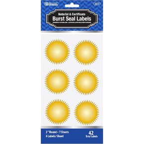 BAZIC Gold Foil Seal Label Round 2", for Envelope Certificate Notary Business Boutiques Shop Wrapping Packaging Bags Products Bottles (42/Pack), 24-Pack