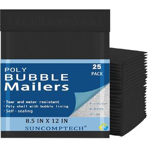 #2 Poly Bubble Mailers, 8.5 X 12, Pack of 25, Self Seal Waterproof Mailing Envelopes, Strong Adhesion Padded Shipping Bag, Usable Size 8.5 x 11 Inch (Black, 25 Pieces)