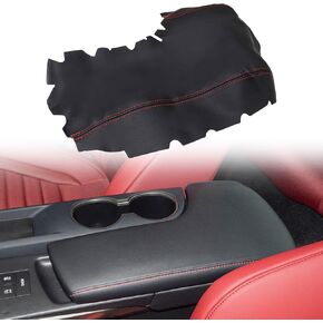 NLQR Center Console Lid Replacement Armrest Cover Microfiber Leather Black with Red Stitch Compatible with Lexus IS250 IS300 IS350, 2014 2015 2016 2017