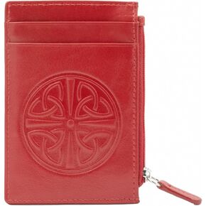 Briomhar Celtic Minimalist Small Leather Wallet with RFID - Skinny Slim Flat Credit Card Holder for Women (Red)