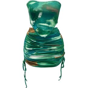 Milumia Women's 2 Piece Tie Dye Outfits Tube Top and Bodycon Skirts Set