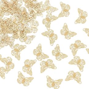 60Pcs Butterfly Filigree Charms 18K Gold Plated Charm Etched Metal Embellishments Small Stainless Steel Pendant for DIY Bracelet Necklace Jewelry Making Hole: 1.5mm