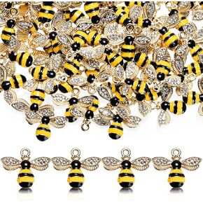 Youeon 100 Pcs Metal Bee Charms for Jewelry Making, Cute Enamel Bee Pendants with Rhinestones, for DIY, Crafts, Honey Jars, Nail Art, Necklaces, Bracelets, Earrings