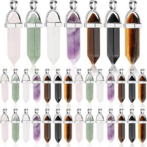 Sureio 50 Pcs Hexagonal Crystal Pendants Bullet Shape Gemstone Pointed Quartz Pendants Crystal Jewelry Necklace Charms for Chakra Healing DIY Jewelry Making Charms