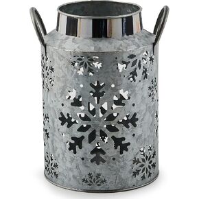 MACKENZIE-CHILDS Snowflake Galvanized Metal Lantern, Holiday Indoor or Outdoor Decorative Lantern, 9 Inches Tall, Small