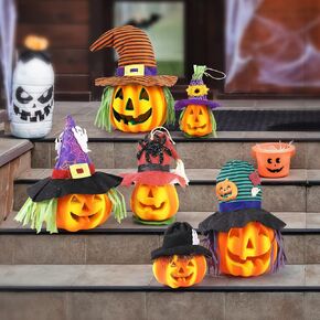 GAOMON 6 Pack Light up Halloween Jack-o'-Lantern Set,Pumpkin Prop Decorations with LED Light，Halloween Pumpkin Decor for Indoor Outdoor