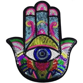 Eye Hand Patch Iron on Patches for Clothing Sequin Patches Embroidered Patches Applique Compatible Jackets Jeans T-Shirt Hoodies (Colorful)