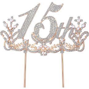 Lovelyshop Luxurious Diamond Gold Cake Topper for 15th Birthday Celebrations and Quinceañera-Large